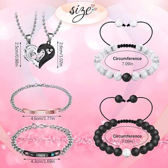 New 8 Pieces Couples Necklace Bracelet Matching Bracelets Set for Women Men, Her - Picture 3 of 7